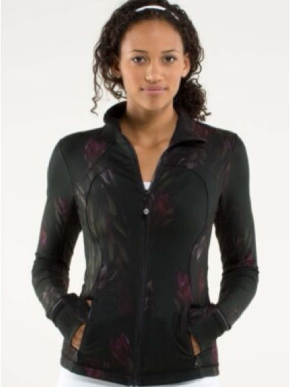 lululemon athletica Black Jacket with Subtle Purple Floral Print